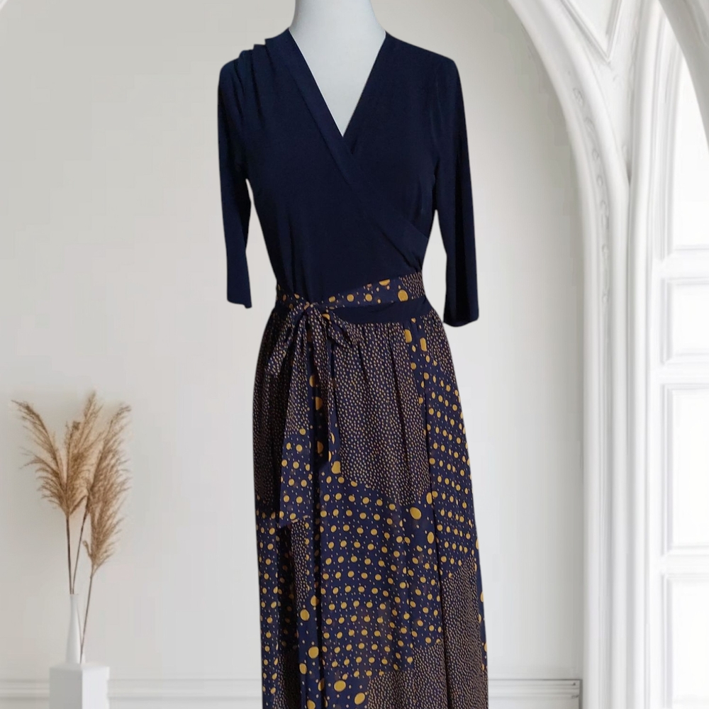 Navy and Gold Wrap Dress
